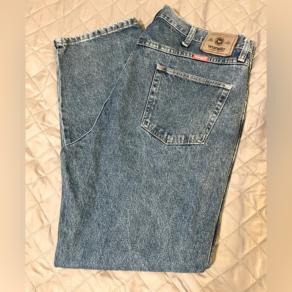 Men's Wrangler Regular Fit Jeans 40 X 32 Blue Denim Pants Straight Western